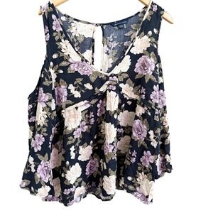 American Eagle Outfitters Floral‎ Print Peplum  M V Neck Keyhole Back